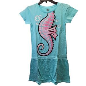 Spotted Zebra Girl's  Relaxed-Fit T-Shirt Dress Blue Seahorse Graphic Size Large